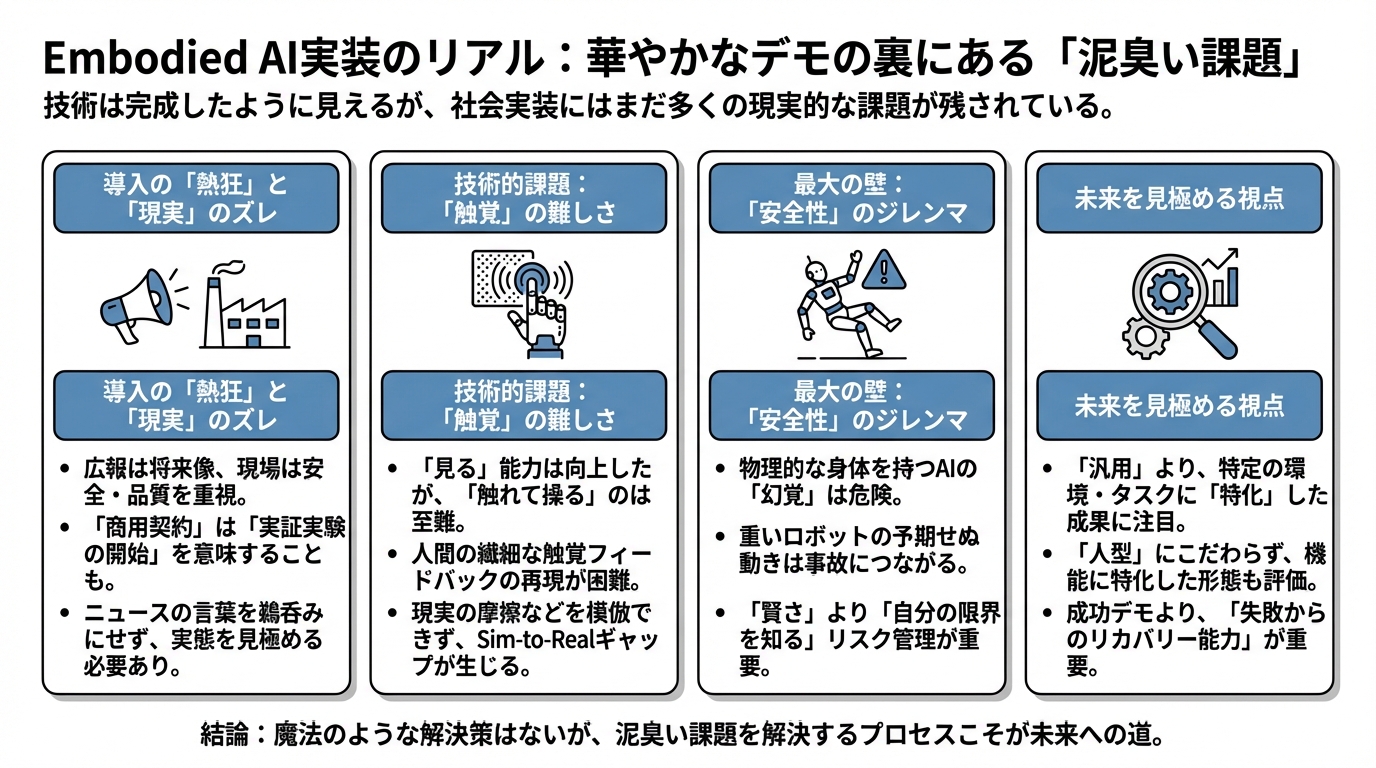 図解: 実装のリアルと未来:華やかなデモ動画の裏側にある「泥臭い課題」
