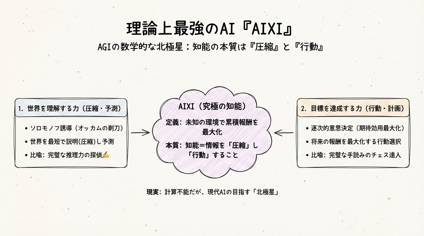 図解: 第1章 理論上最強のAI「AIXI」とは? ――AGIの数学的な「北極星」