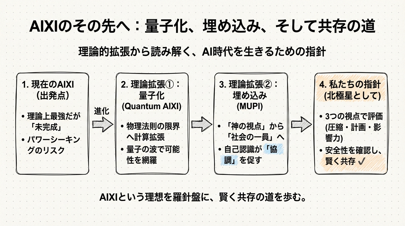 図解: 第4章 AIXIのその先へ ――量子化、埋め込み、そして共存の道