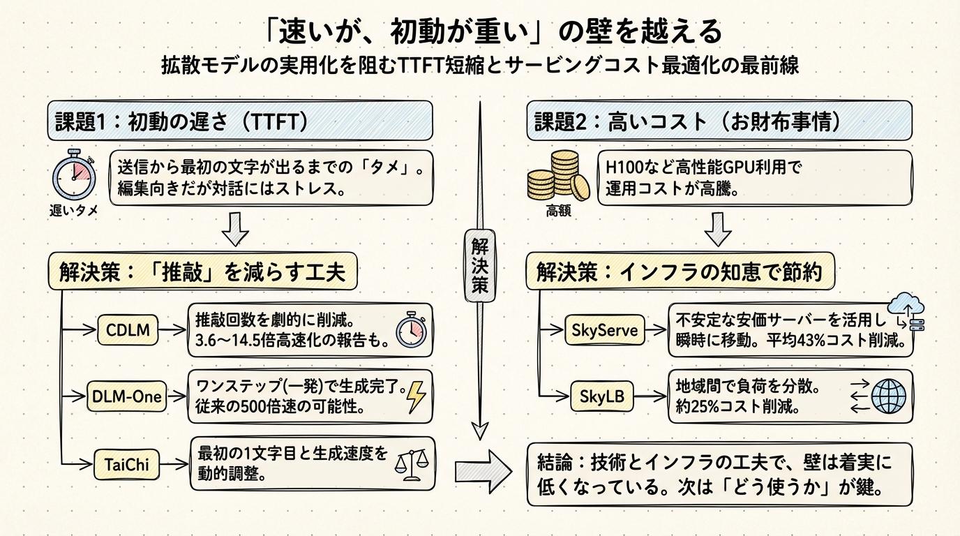 図解: 「速いが、初動が重い」の壁を越える:実用化に向けたTTFT短縮とサービングコスト最適化の最前線