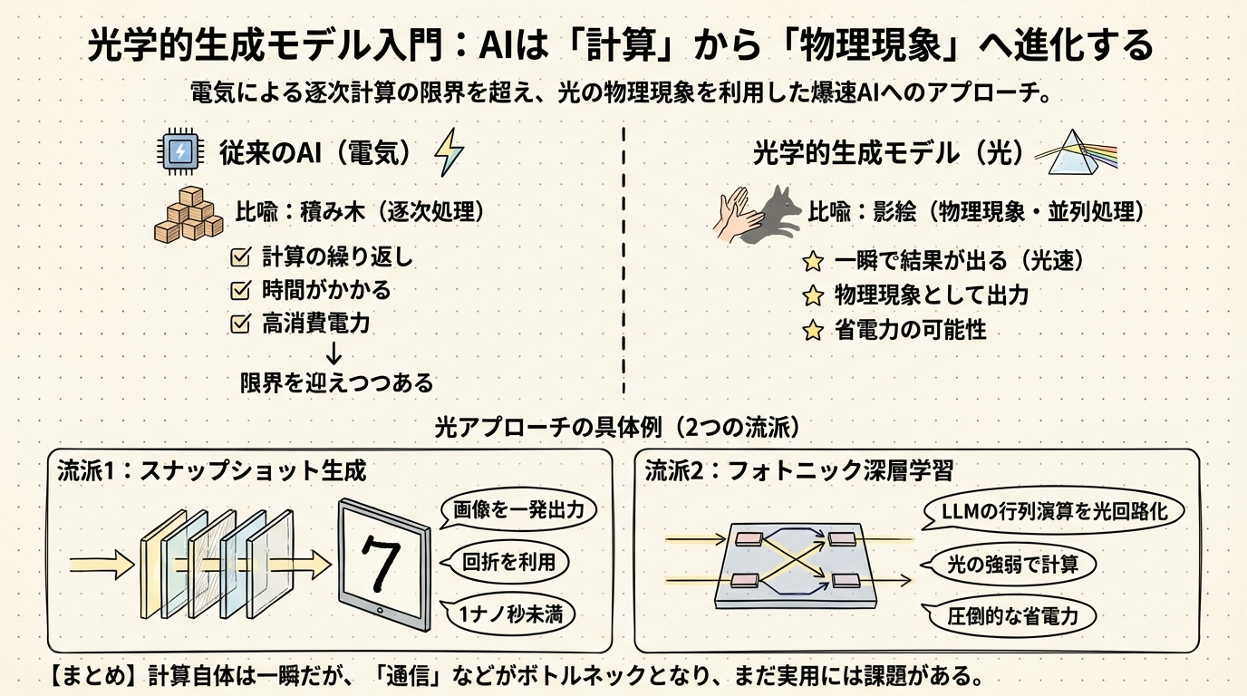 図解: 光学的生成モデル入門:AIは「計算」から「物理現象」へ進化する