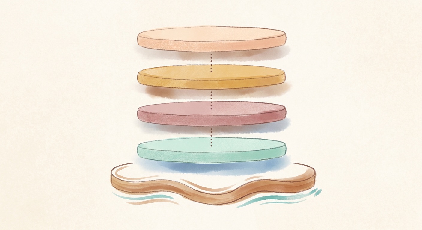 Claude Codeの設定階層を表したレイヤーケーキ図のイラスト