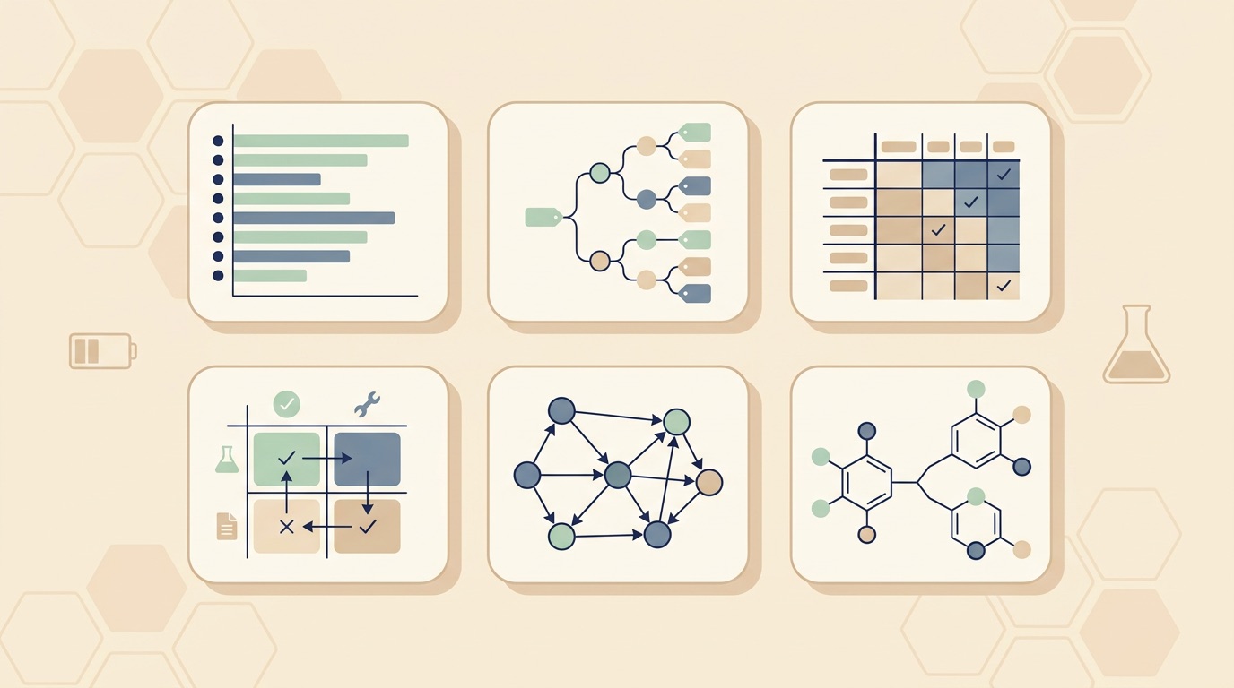 化学業界で使える特許マップ6タイプを並べたイラスト