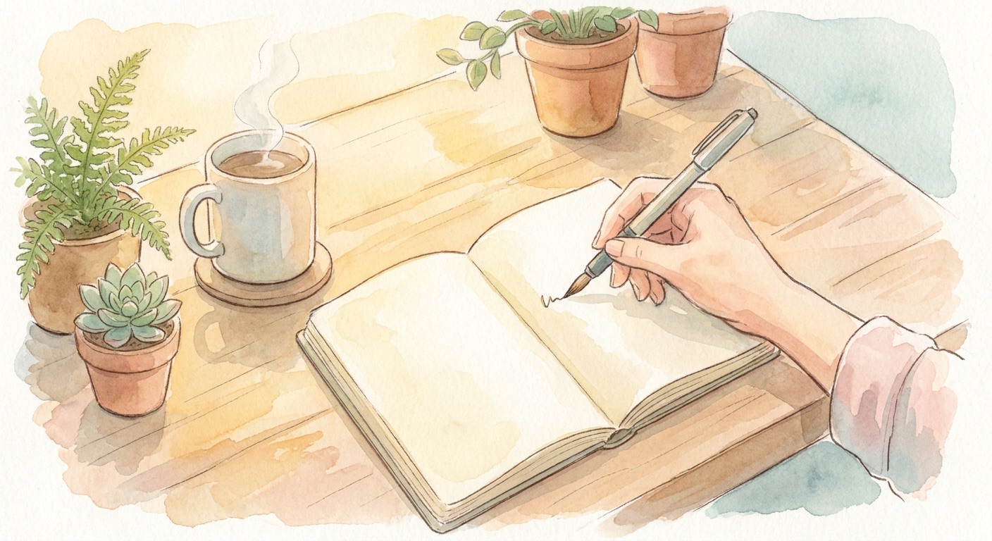 月曜日から始める、朝のデスクのイラスト