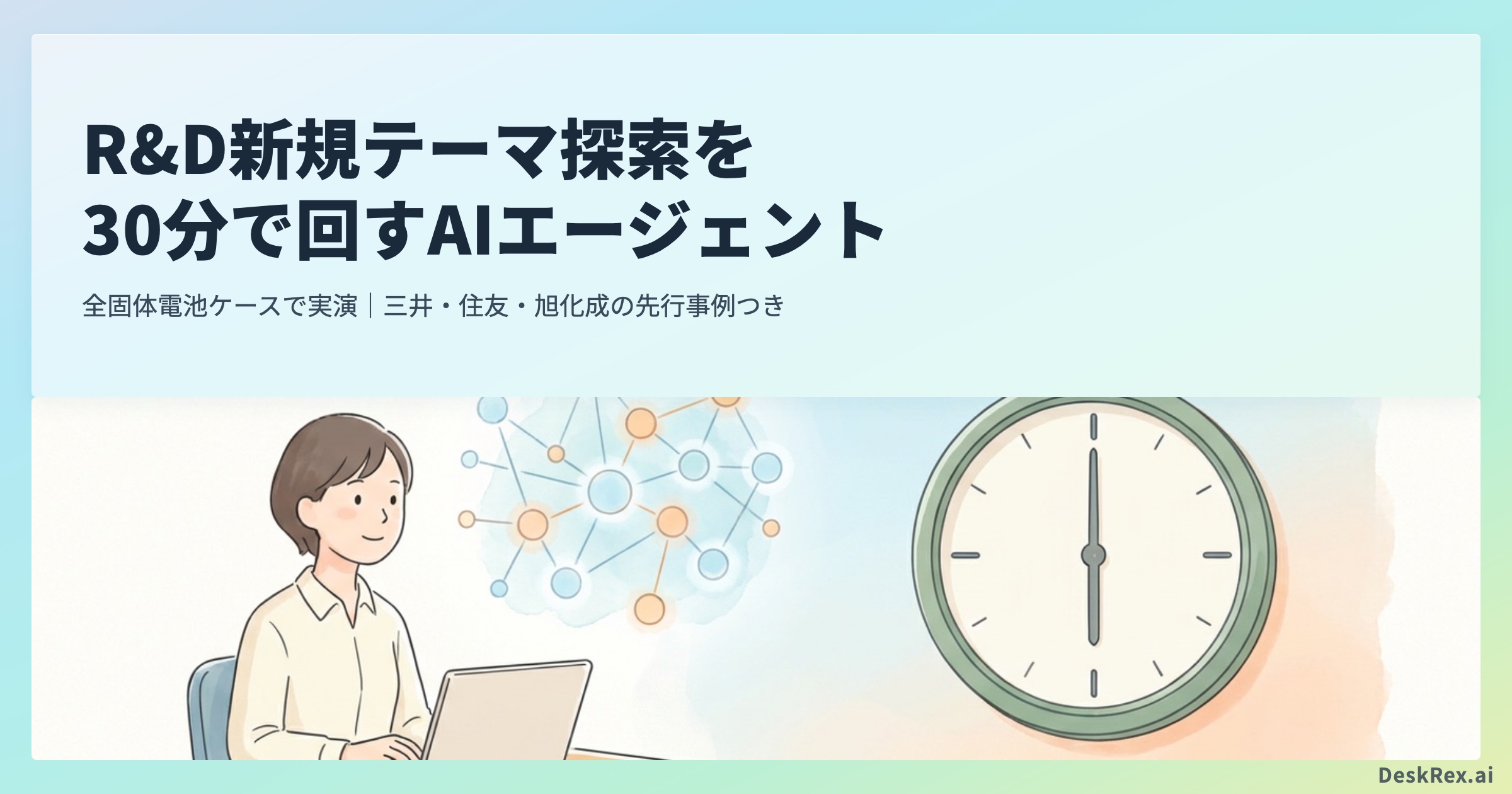 R&D新規テーマ探索を30分で回すAIリサーチエージェントの実演｜OGP画像