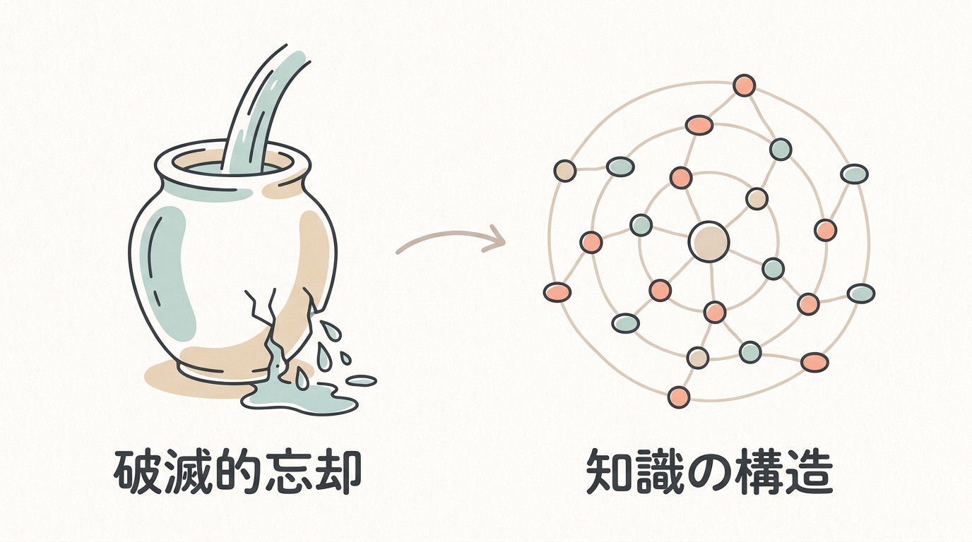 破滅的忘却と、育っていく知識の構造の対比