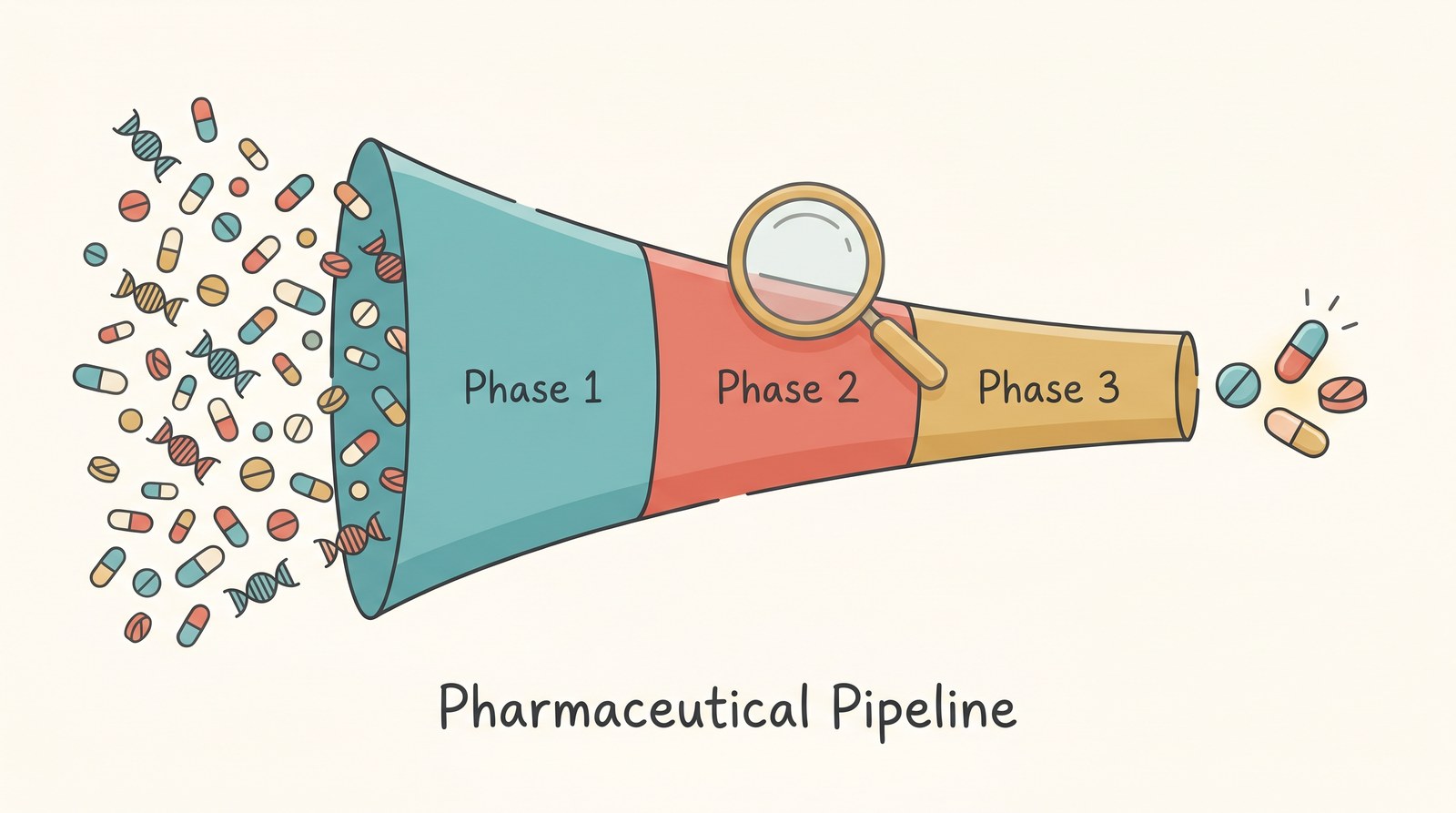 製薬パイプラインのPhase 1〜3ファネル
