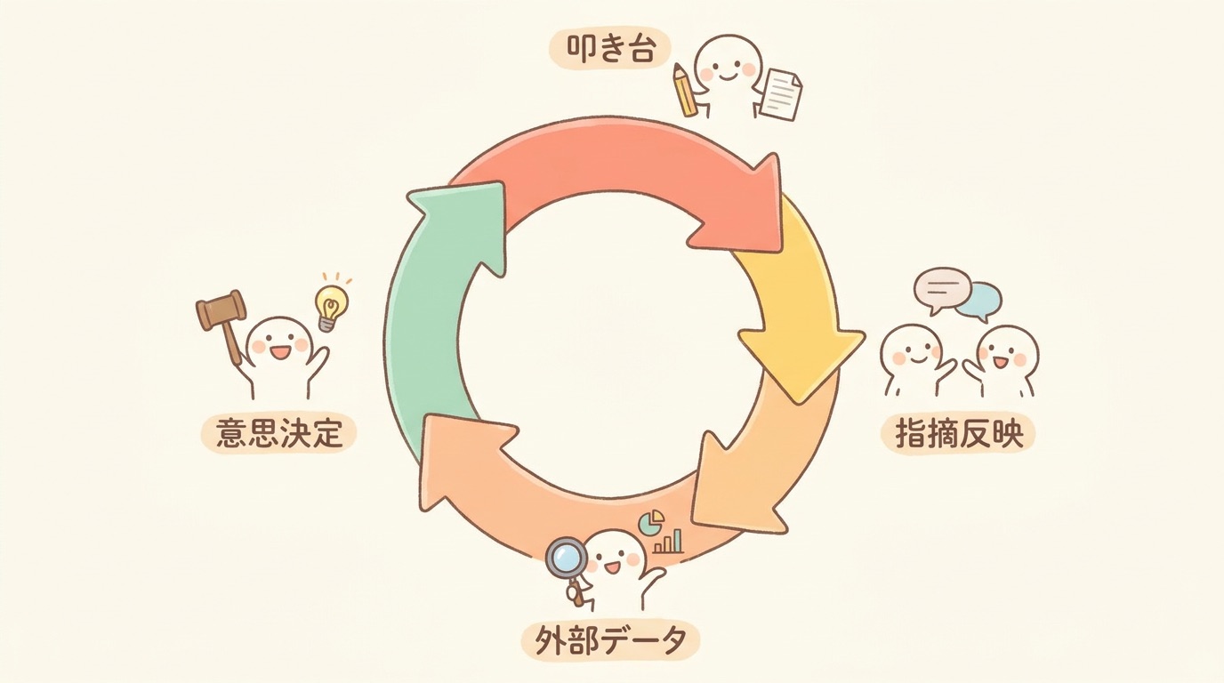 5W1Hを反復ループで育てるSnorbe運用サイクルのイラスト