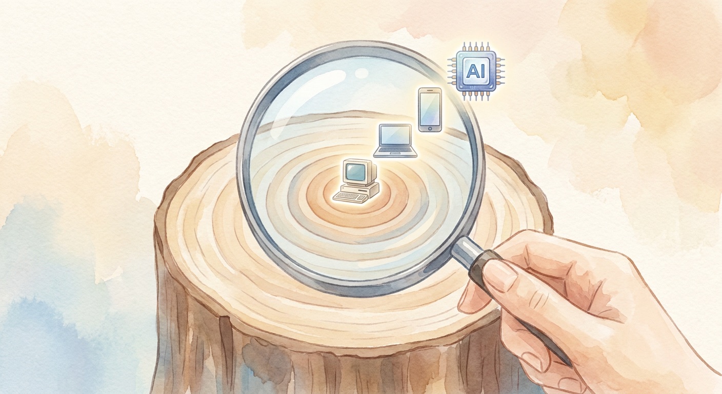 UXリサーチの40年を木の年輪で表したイラスト