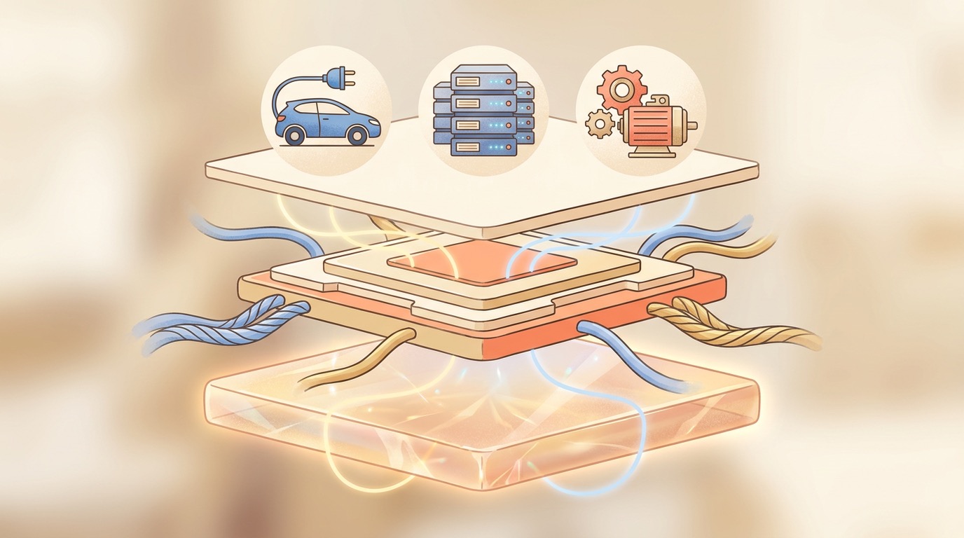 半導体材料の3層構造(素材・デバイス・システム)を表したイラスト