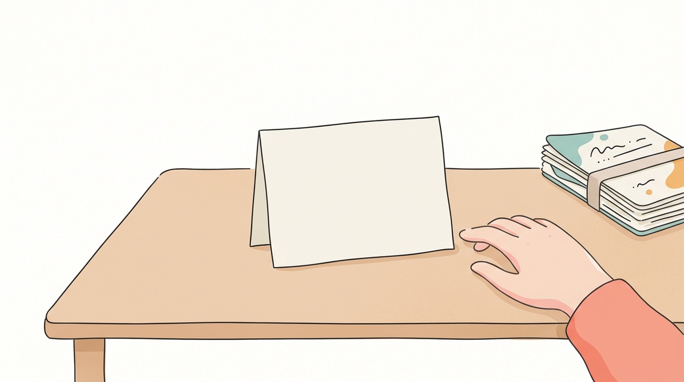 机の上に1枚だけ置かれた要点カードを示す図解