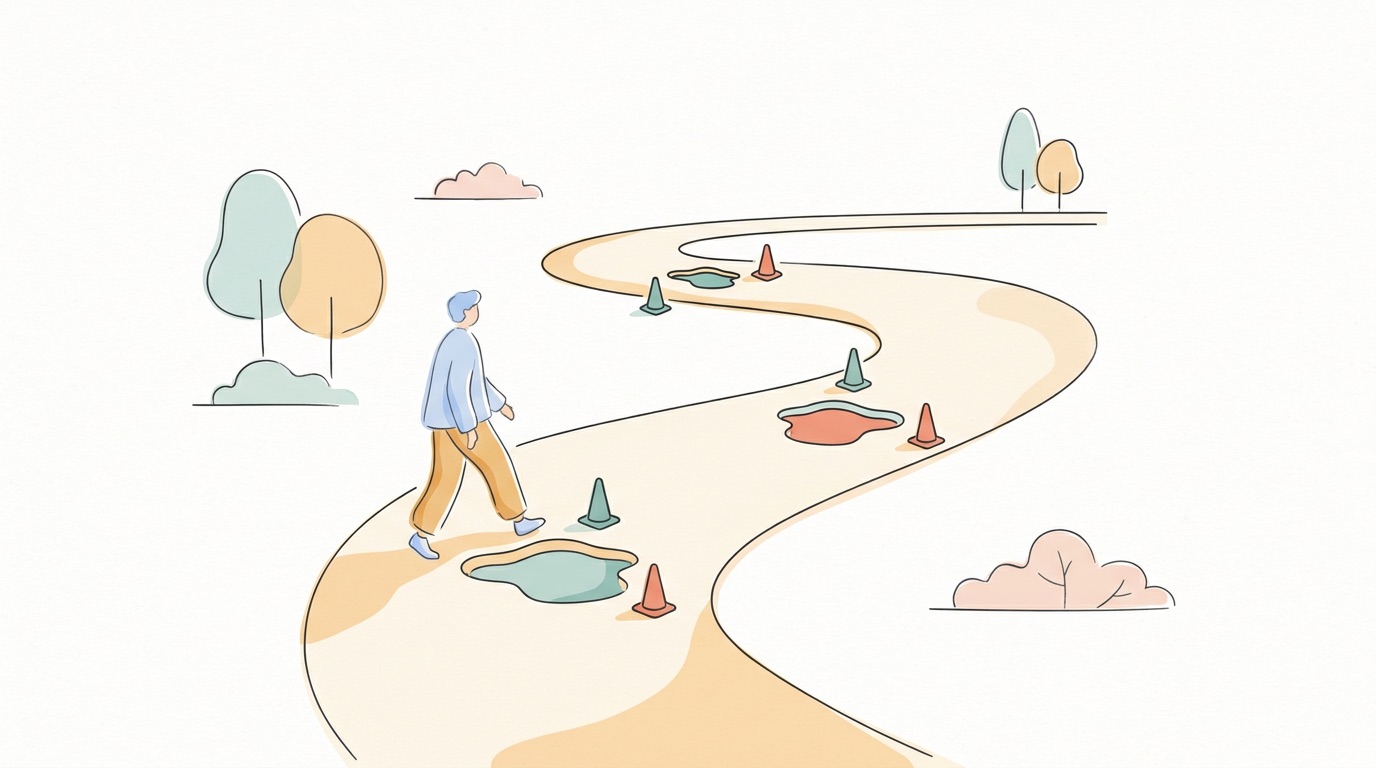 道の上に4つのくぼみが等間隔に空いている様子の図解