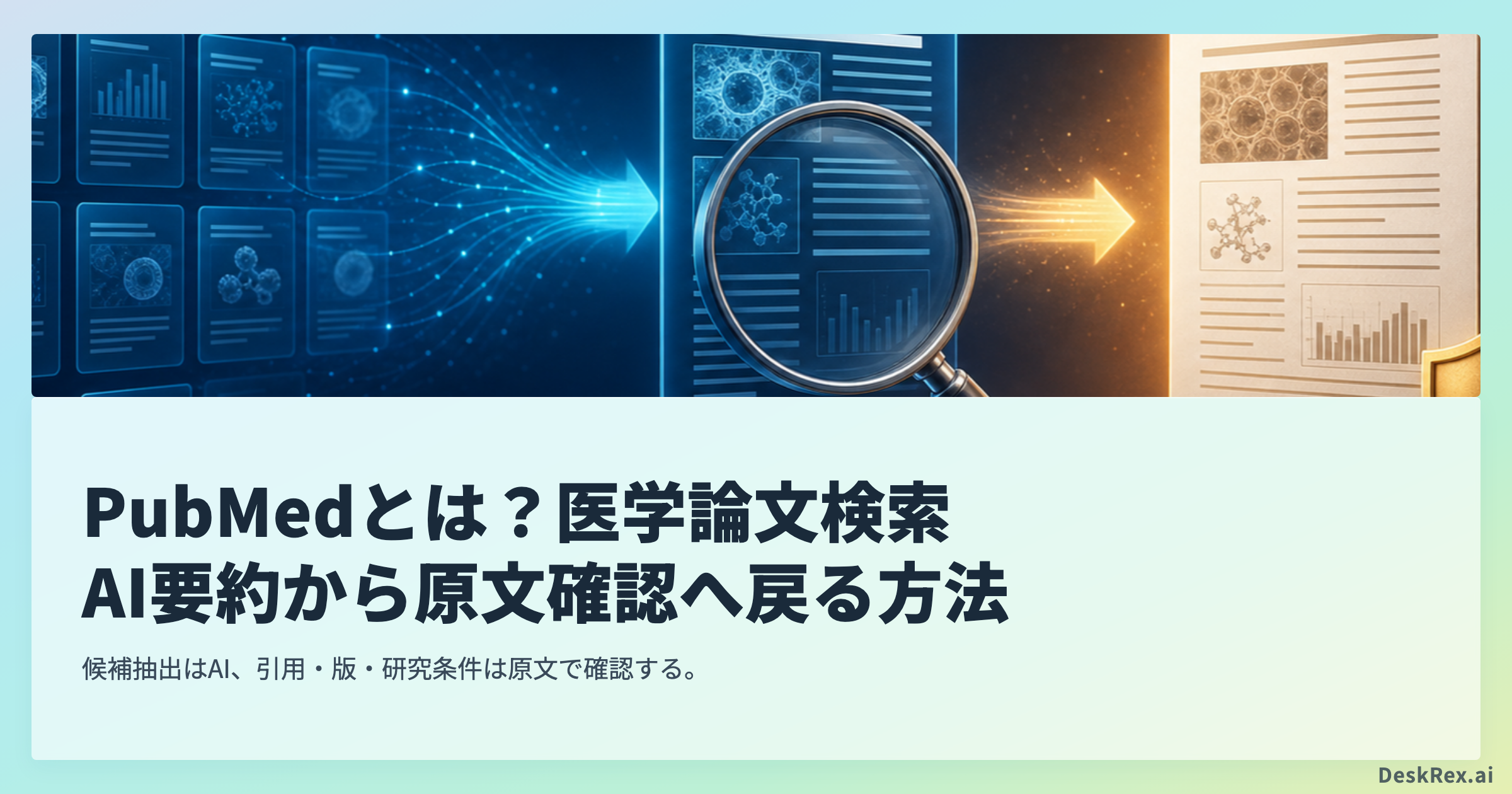 PubMedでAI要約から原文と有効な版へ戻る確認工程