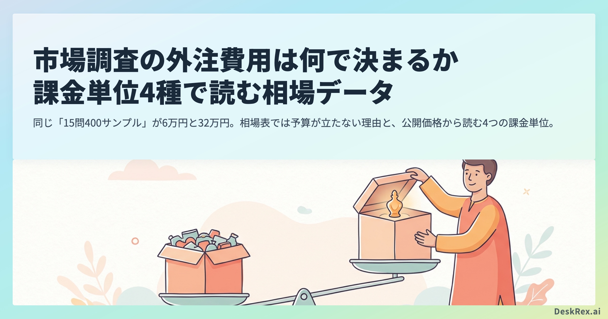 市場調査の外注費用は何で決まるか 課金単位4種で読む相場データの記事アイキャッチ
