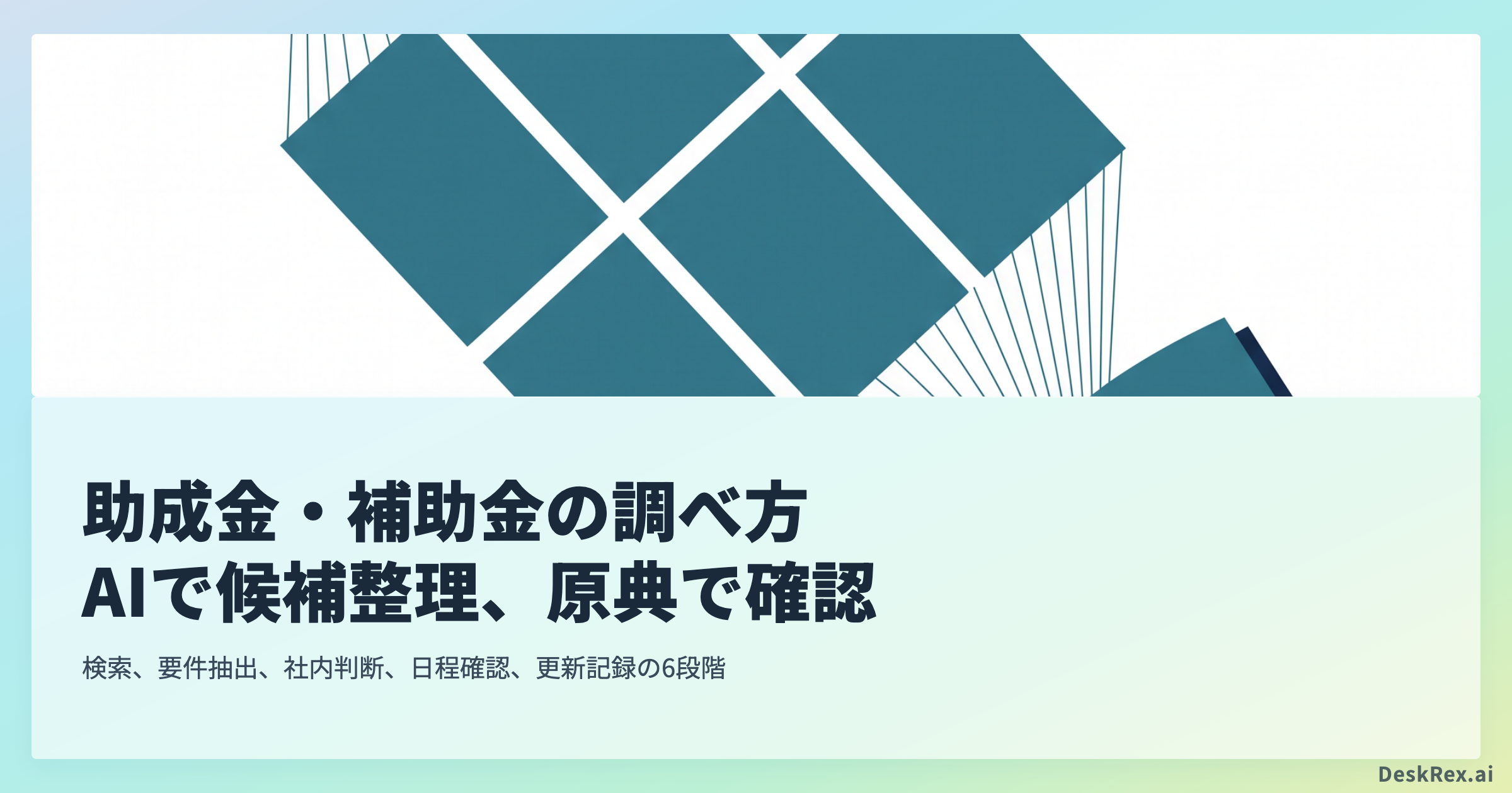 散在する制度資料が六枚の候補へ整理され、人が一冊の原典を確認する図