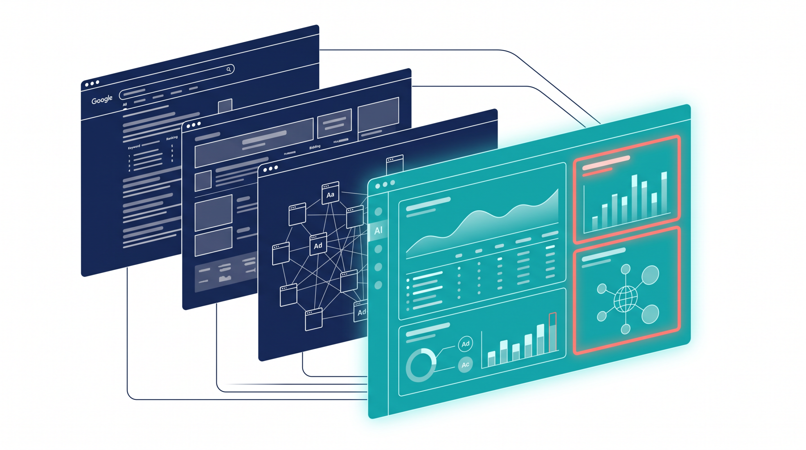 Semrush｜検索・広告・バックリンクの競争を追うについて、確定情報、AIの候補、人が確認する境界を一つの焦点で示し、縮小表示でも構造を判別できる。