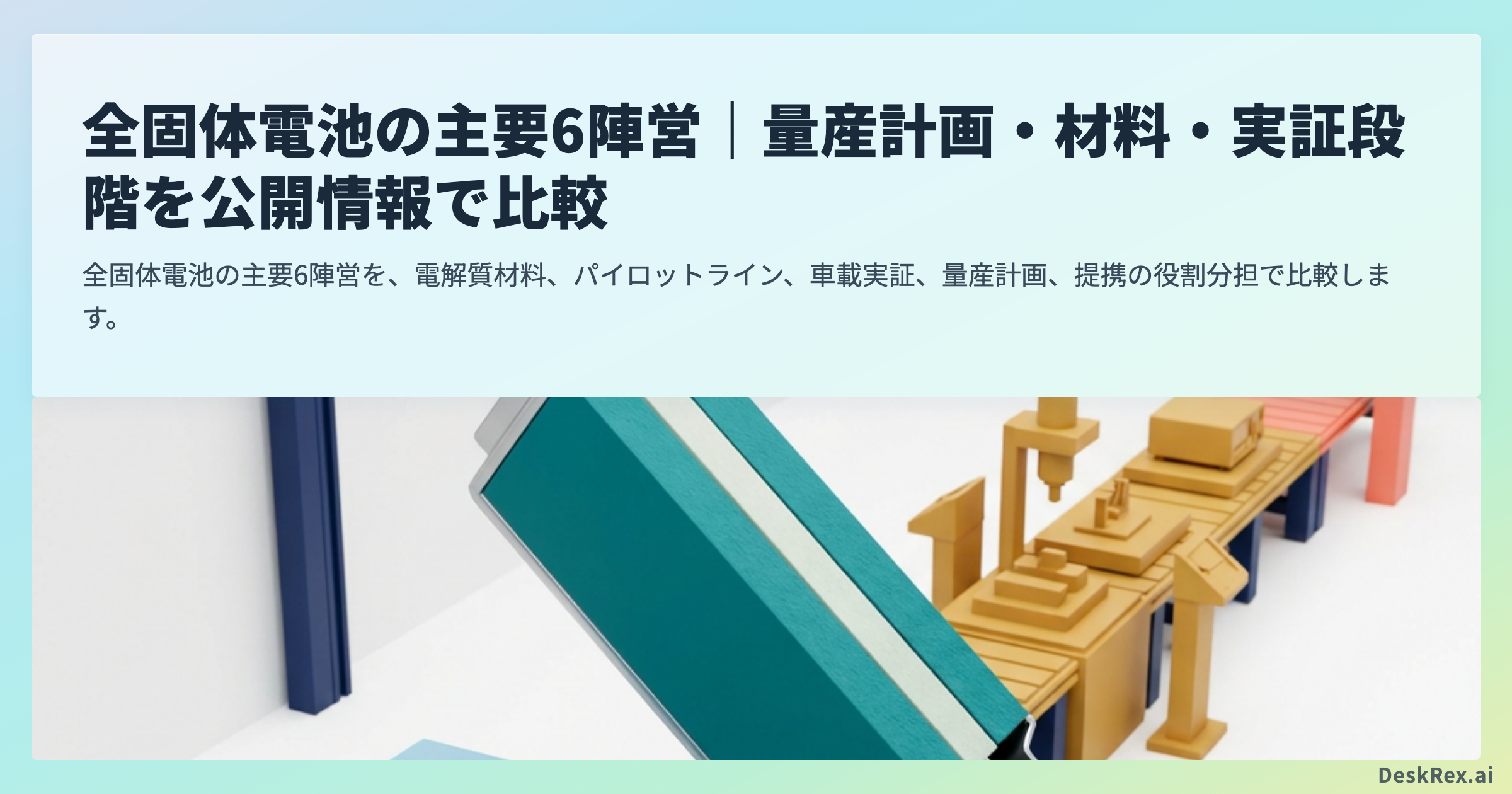全固体電池の主要6陣営｜量産計画・材料・実証段階を公開情報で比較