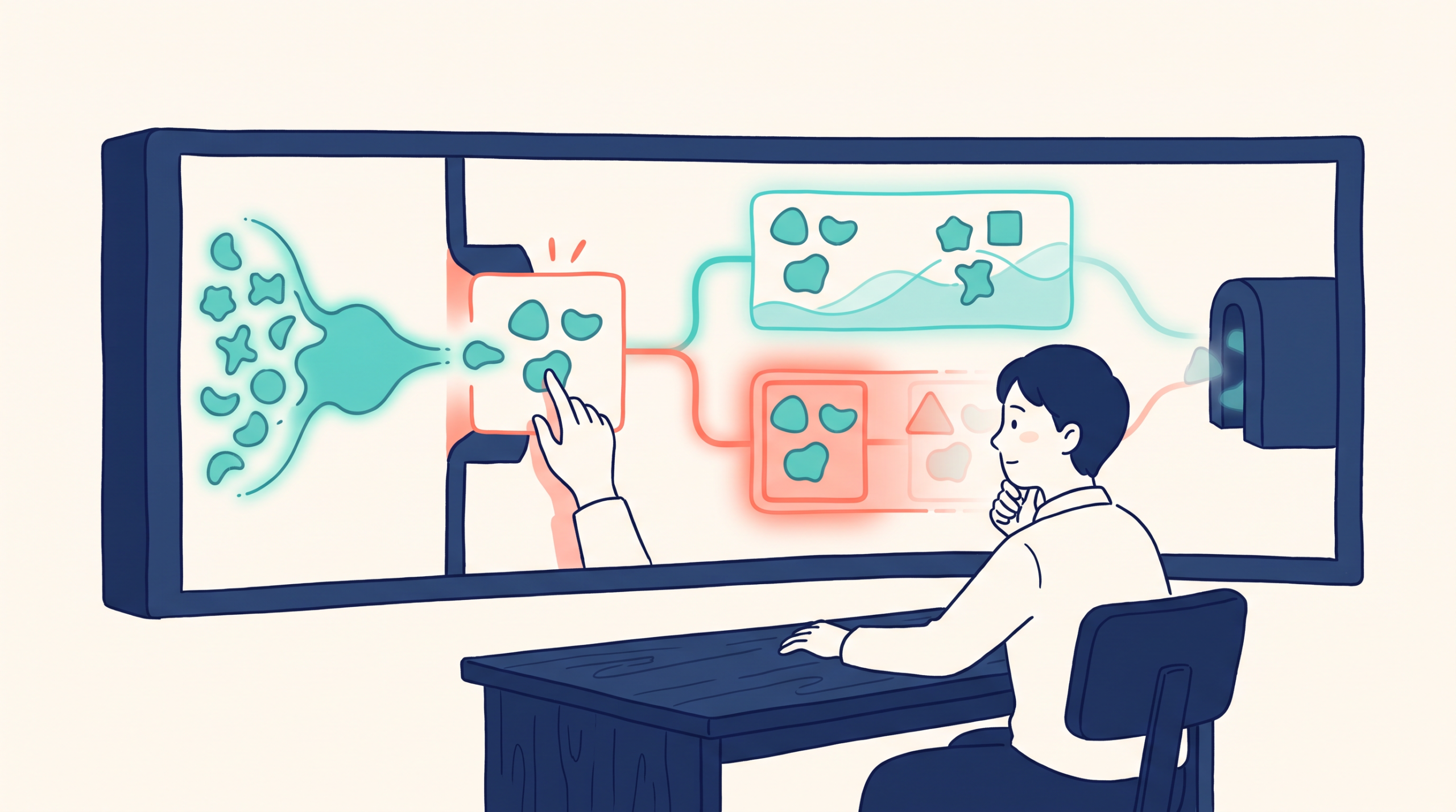 棚卸しを一度で終わらせない方法は何かについて、確定情報、AIの候補、人が確認する境界を一つの焦点で示し、縮小表示でも構造を判別できる。