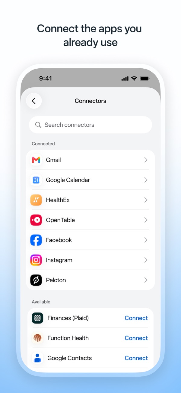 MuseのConnectors画面に表示された接続済みサービス