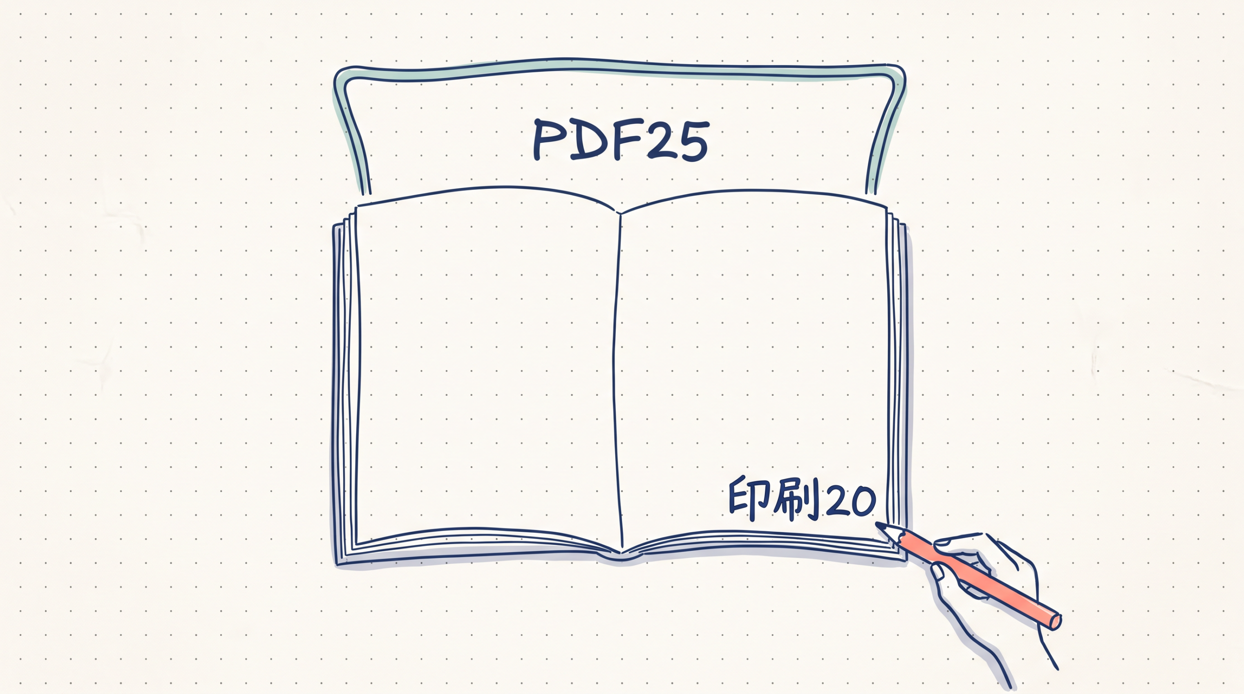 同じ資料の印刷20ページとPDF25ページを人が指す図