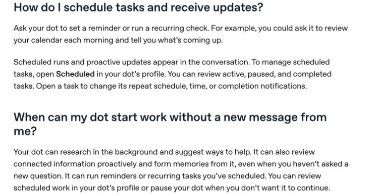 DotのScheduledを説明するOpenAI公式ヘルプ画面