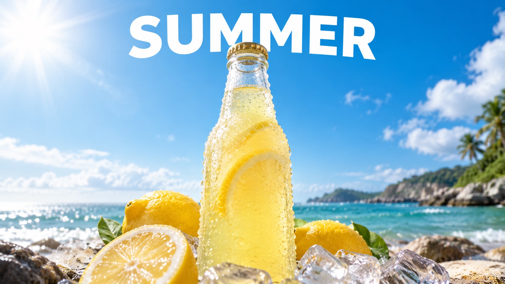 SUMMERの文字を指定したレモン飲料広告の生成結果