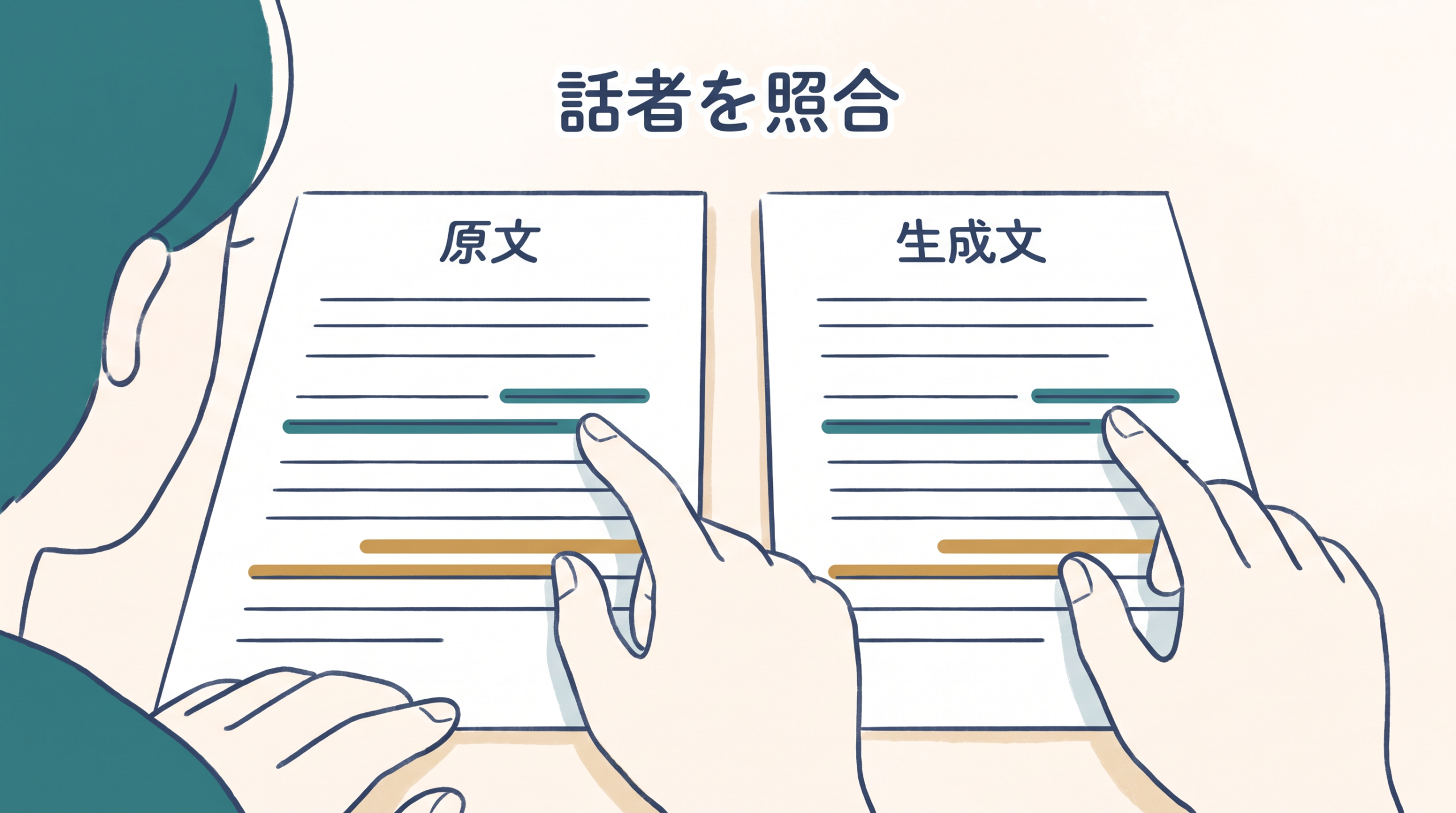 原文と生成文の対応する話者を担当者が照合する