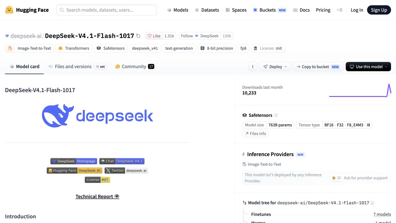 DeepSeek公式の1017版モデルカード。モデル名、画像入力対応の表示、DeepSeekロゴが見える