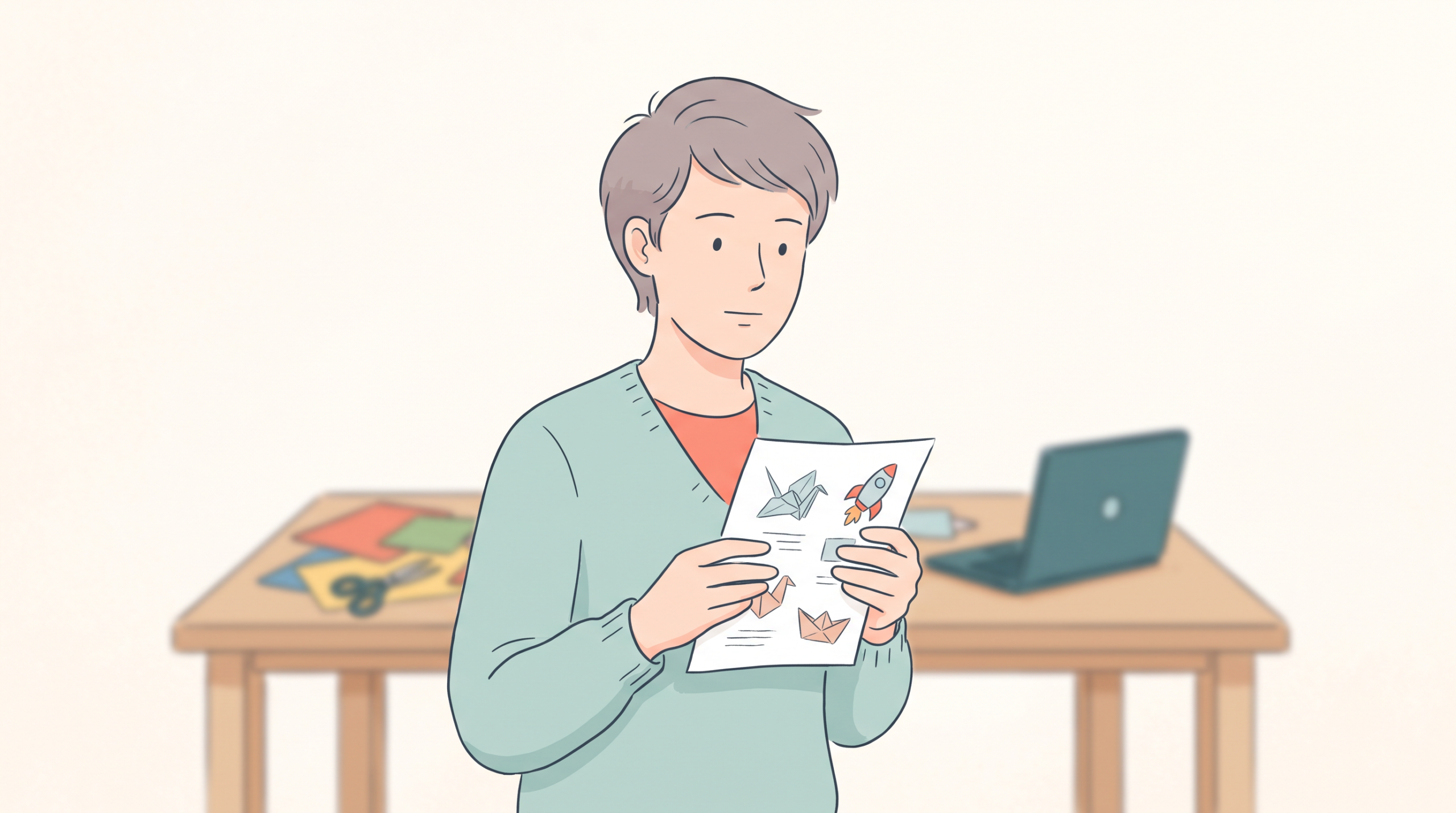 工作教室の告知を読む保護者の架空イラスト