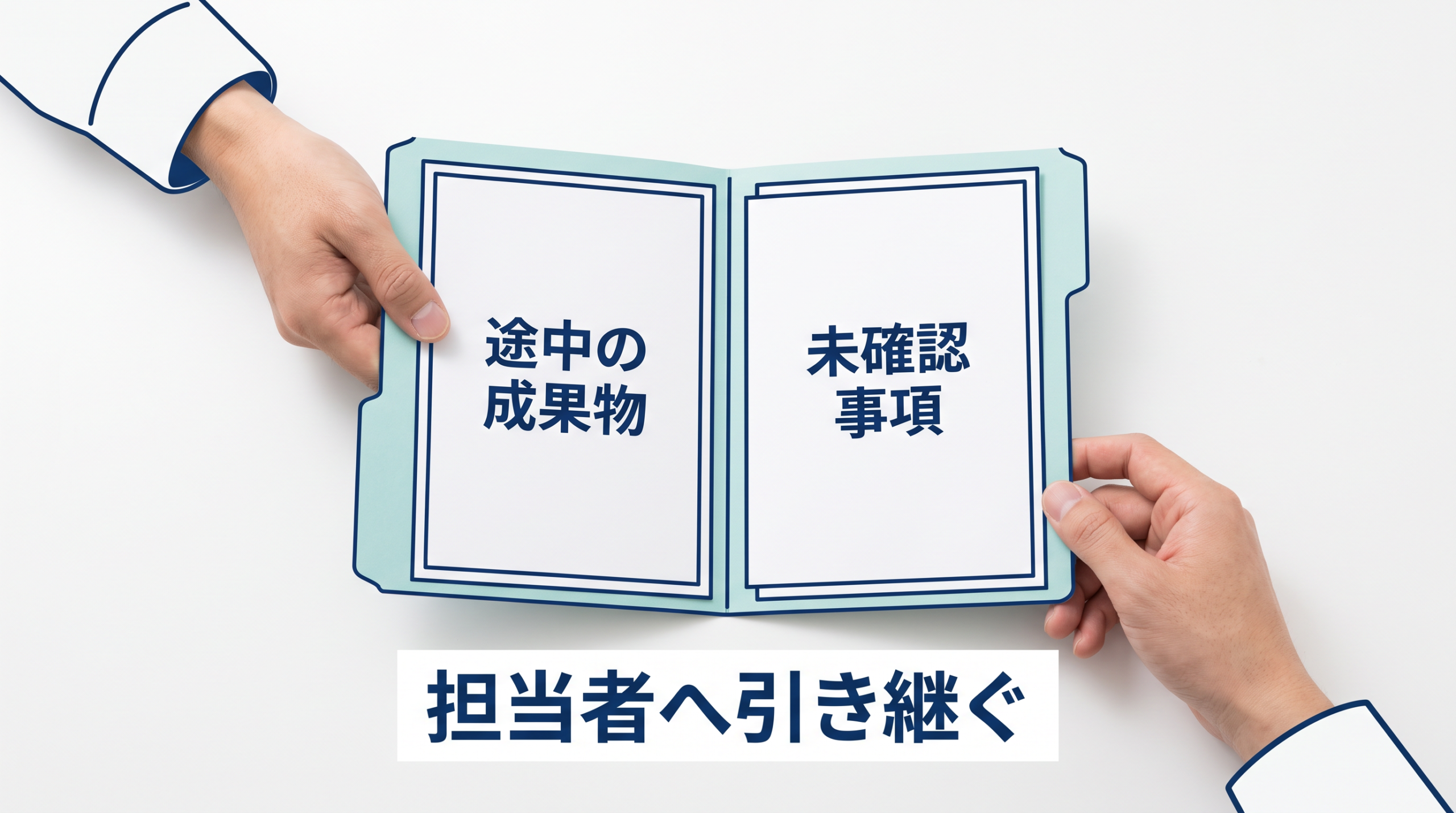 途中の成果物と未確認事項を同じ案件フォルダに入れて担当者へ渡す場面