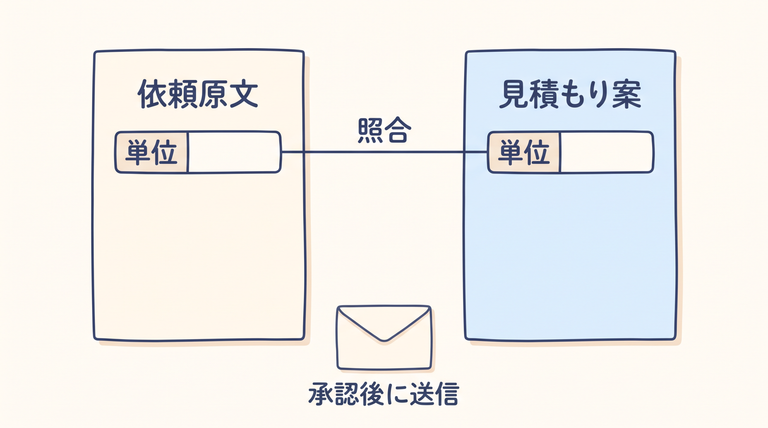 見積もり案の単位を原文で確認し、承認後に送信する場面